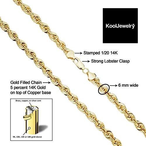 Kooljewelry 14k Gold Filled Rope Chain Necklace 26 inch (66 cm) | Elegant Unisex Adult Accessory thumbnail 3