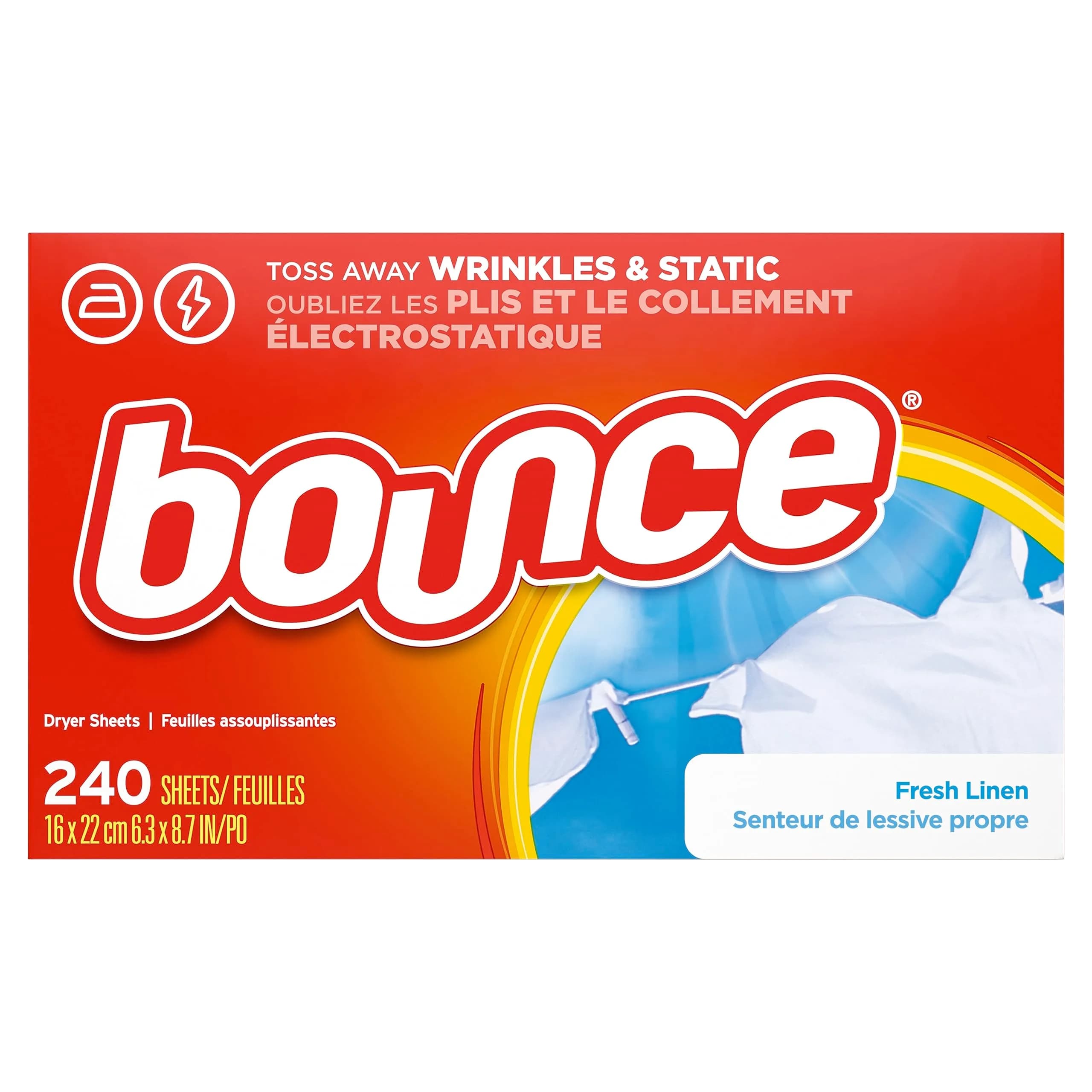 Bounce Fabric Softener Sheets Fresh Linen Scent 240 Count | Controls Static Cling & Reduces Wrinkles — Sheet