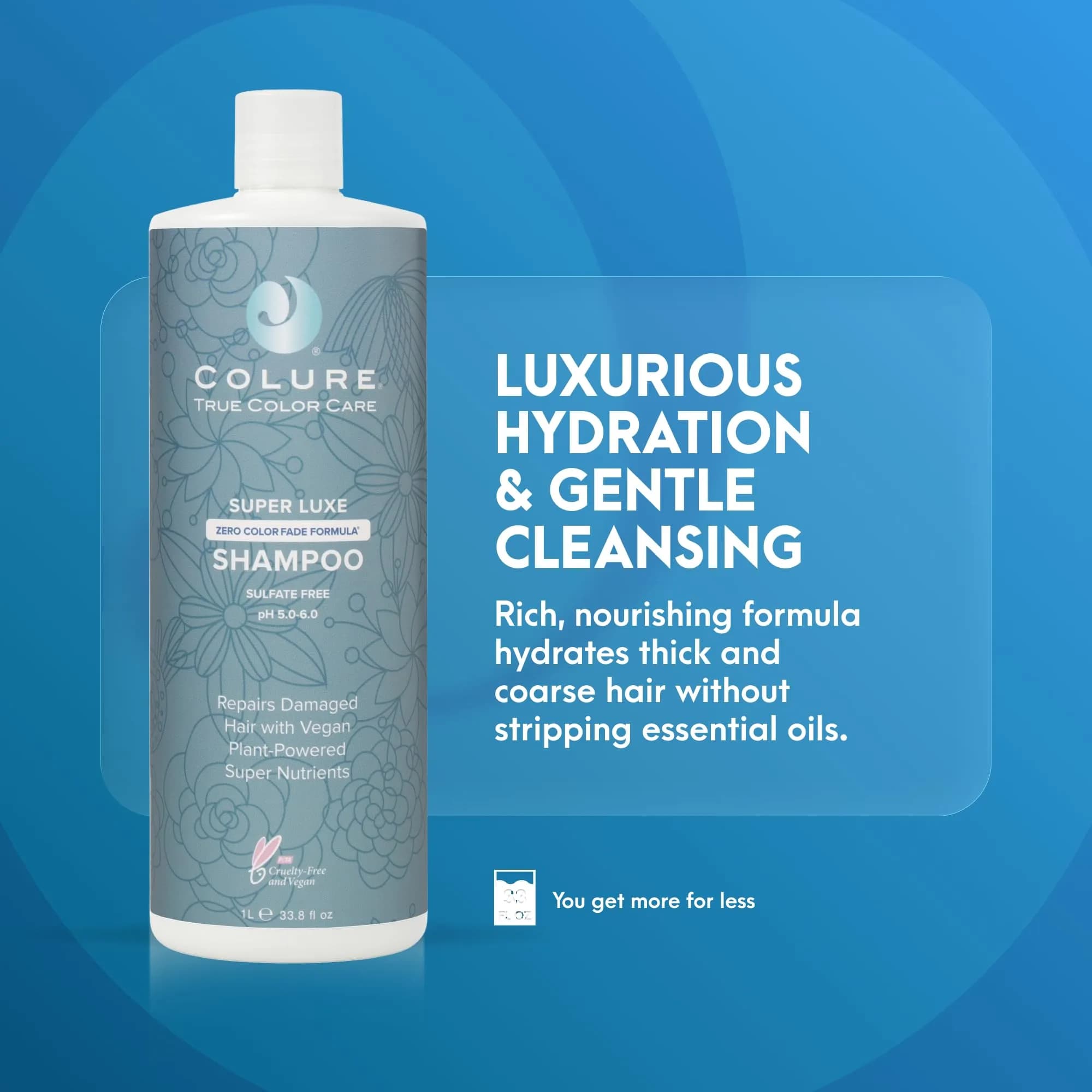 COLURE Super Luxe Shampoo 1000ml (33.8 Fl Oz) | Ultra Moisturizing Sulfate Free Cleanser for Thick Coarse Curly Hair Anti Frizz - view 2
