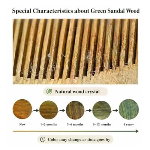 Onedor Handmade 100% Natural Green Sandalwood Hair Comb | Anti-Static & Detangler (7 Inch) thumbnail 7