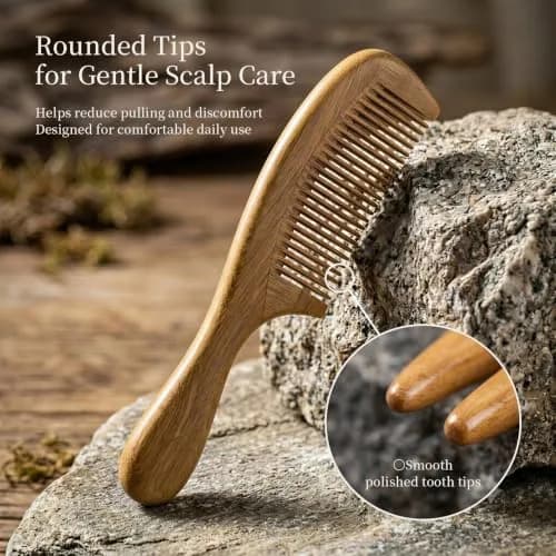 Onedor Handmade 100% Natural Green Sandalwood Hair Comb | Anti-Static & Detangler (7 Inch) thumbnail 3