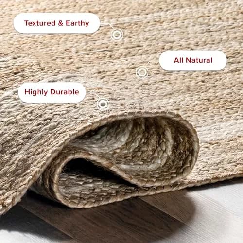 nuLOOM Rikki Off White Bordered Power Loomed Area Rug, 5' x 8' | Coastal Style with Eco-Friendly Jute thumbnail 5