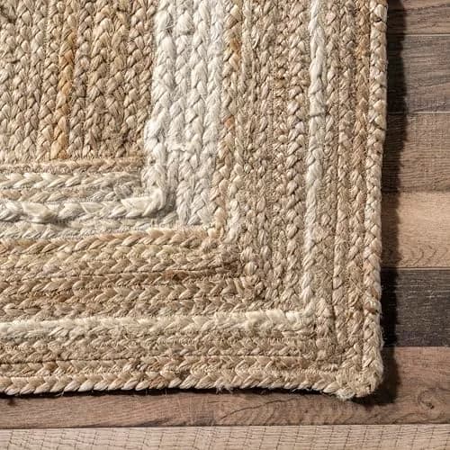 nuLOOM Rikki Off White Bordered Power Loomed Area Rug, 5' x 8' | Coastal Style with Eco-Friendly Jute thumbnail 7