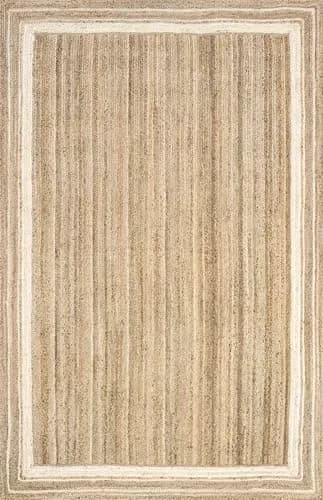 nuLOOM Rikki Off White Bordered Power Loomed Area Rug, 5' x 8' | Coastal Style with Eco-Friendly Jute thumbnail 2