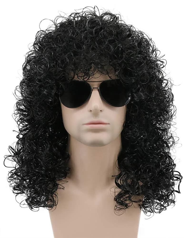 karlery 70s 80s Mens Long Curly Black Wig Afro Punk Rocker Halloween - main product image