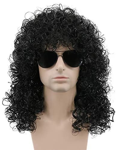 karlery 70s 80s Mens Long Curly Black Wig Afro Punk Rocker Halloween thumbnail 1