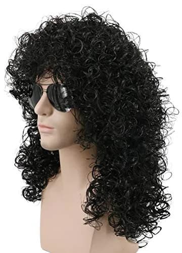 karlery 70s 80s Mens Long Curly Black Wig Afro Punk Rocker Halloween thumbnail 3