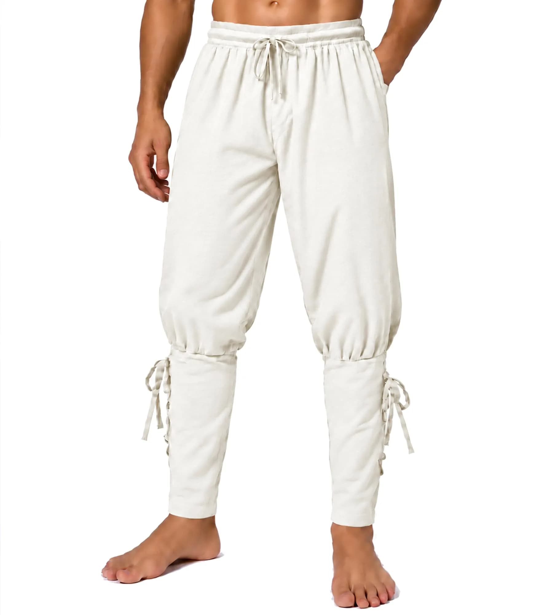 WISHU Men's Medieval Renaissance Pirate Pants White | Loose, Cotton Blend, Renaissance Costume (M)