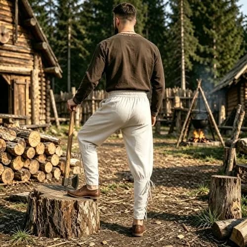 WISHU Men's Medieval Renaissance Pirate Pants White | Loose, Cotton Blend, Renaissance Costume (M) thumbnail 6