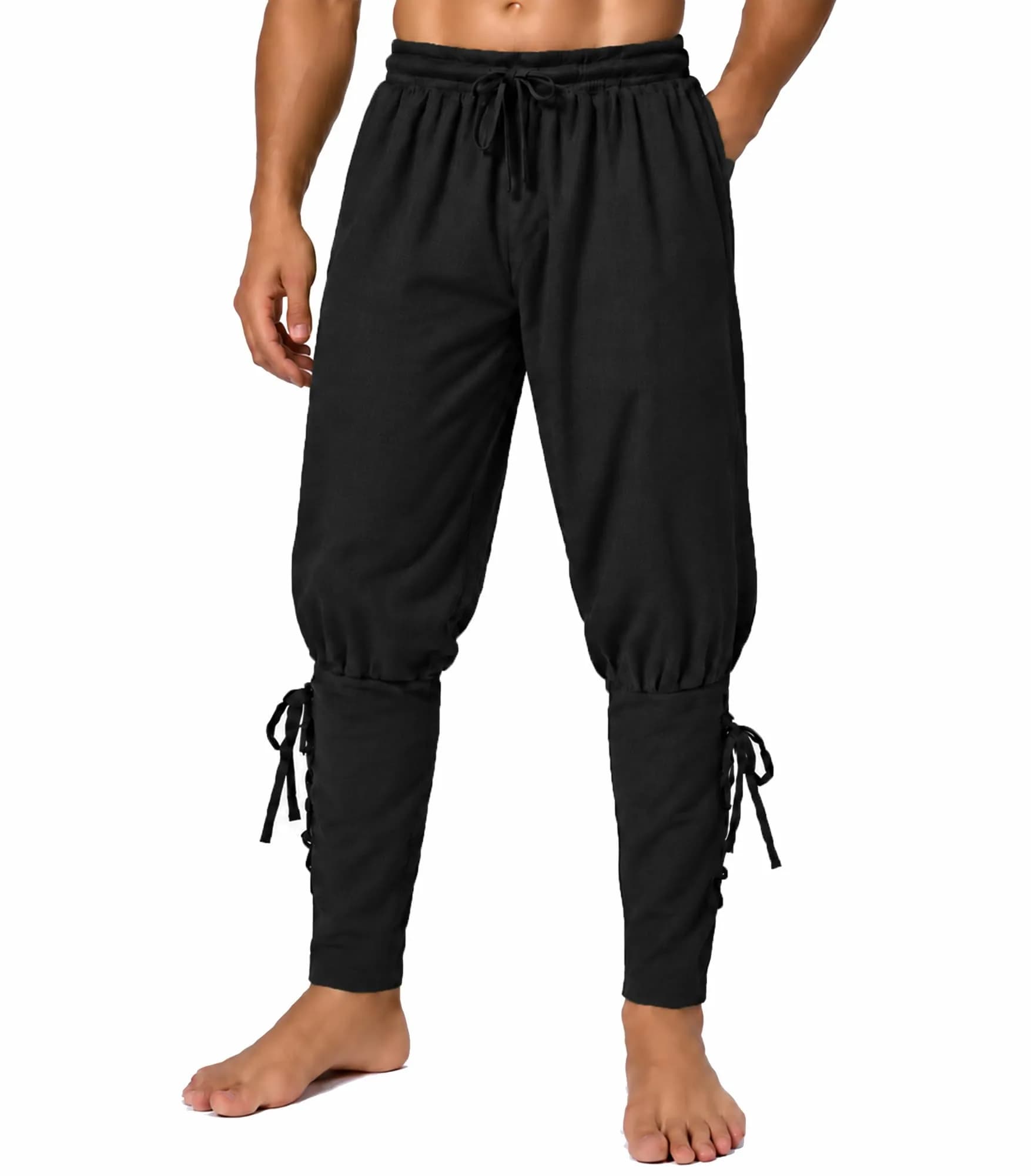 WISHU Men's Medieval Renaissance Pirate Pants Large | Classic Renaissance Costume with Lace-up Cuffs