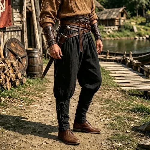 WISHU Men's Medieval Renaissance Pirate Pants Large | Classic Renaissance Costume with Lace-up Cuffs thumbnail 3
