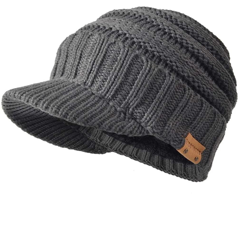 FORBUSITE Men Knit Beanie Visor Cap for Winter Women Thick Beanie with A Brim Grey | Unisex Chunky Visor for Cold Weather