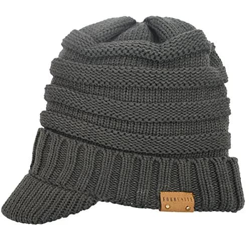 FORBUSITE Men Knit Beanie Visor Cap for Winter Women Thick Beanie with A Brim Grey | Unisex Chunky Visor for Cold Weather thumbnail 3
