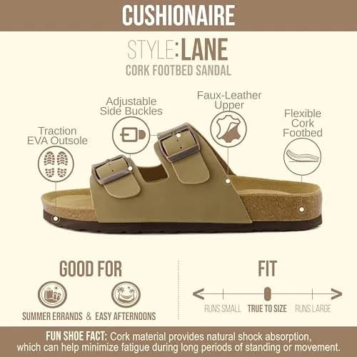 CUSHIONAIRE Lane Cork Slide Women's Sandals, Comfortable Sandals for Women, Taupe 7.5 | Supportive Cork Footbed & Casual Style thumbnail 4