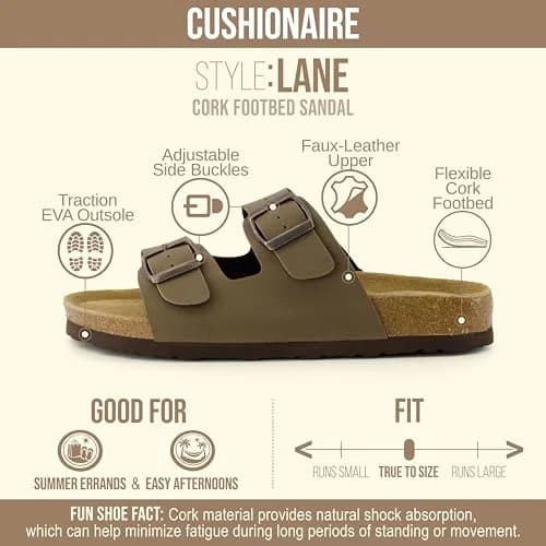 CUSHIONAIRE Lane Cork Slide Women's Sandals, Comfortable Sandals for Women, Brown 11 | Cushioned Cork Footbed for All-Day Comfort thumbnail 4