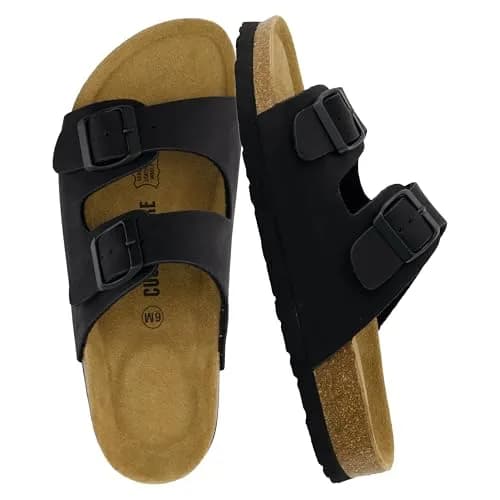 CUSHIONAIRE Lane Cork Slide Women's Sandals | Comfortable, Faux Leather, Black 8 thumbnail 1
