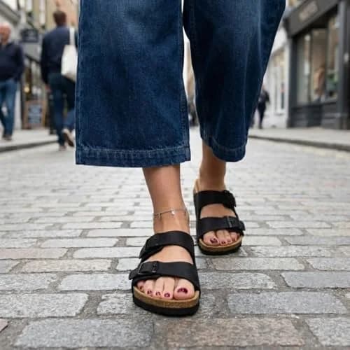 CUSHIONAIRE Lane Cork Slide Women's Sandals | Comfortable, Faux Leather, Black 8 thumbnail 2