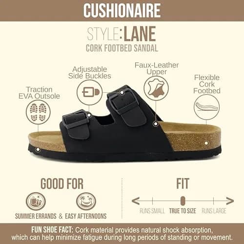 CUSHIONAIRE Lane Cork Slide Women's Sandals | Comfortable, Faux Leather, Black 8 thumbnail 4