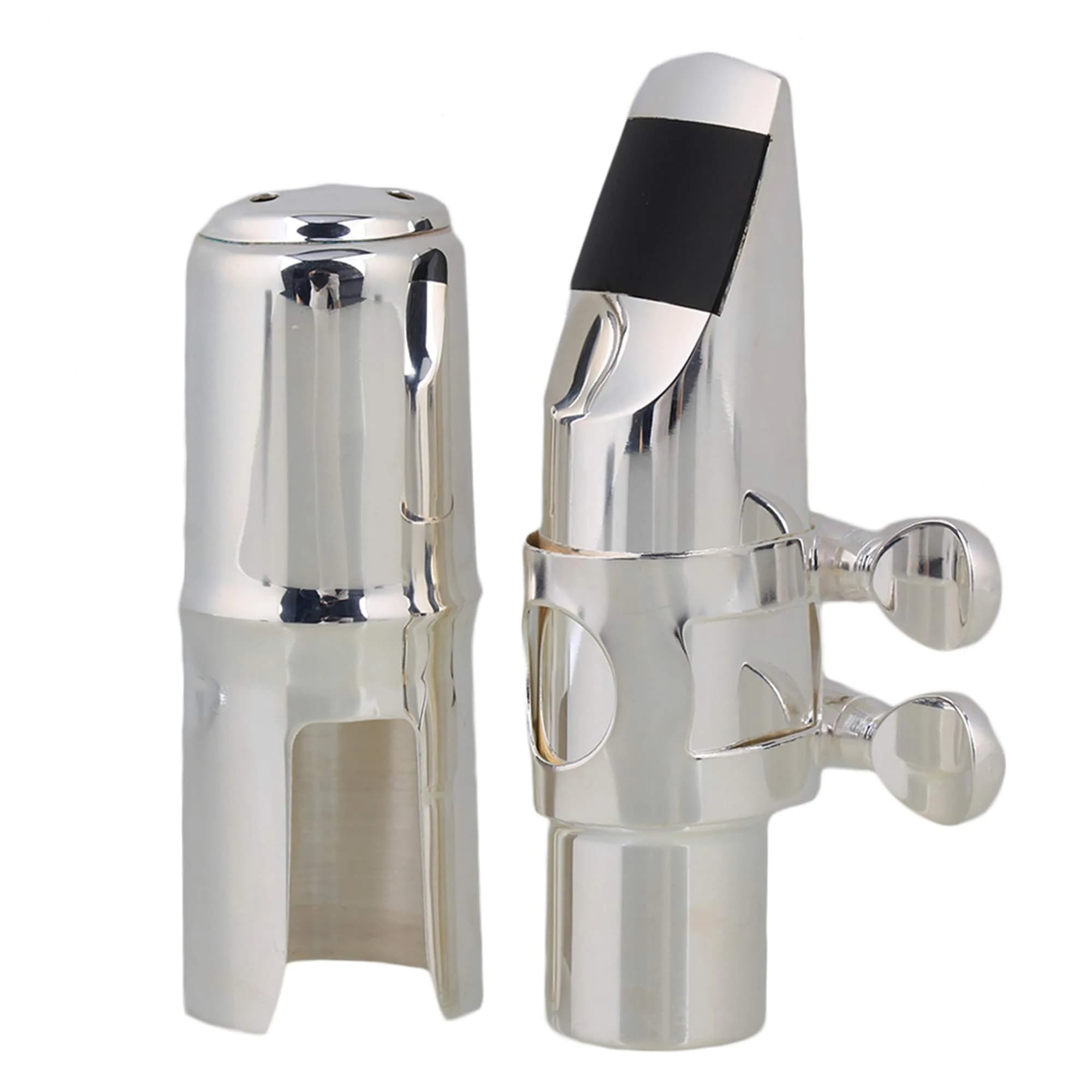 Yibuy Silver Brass #6 E-flat Alto Saxophone Mouthpiece with Cap Ligature | Balanced Tone for Professionals & Beginners — Silver