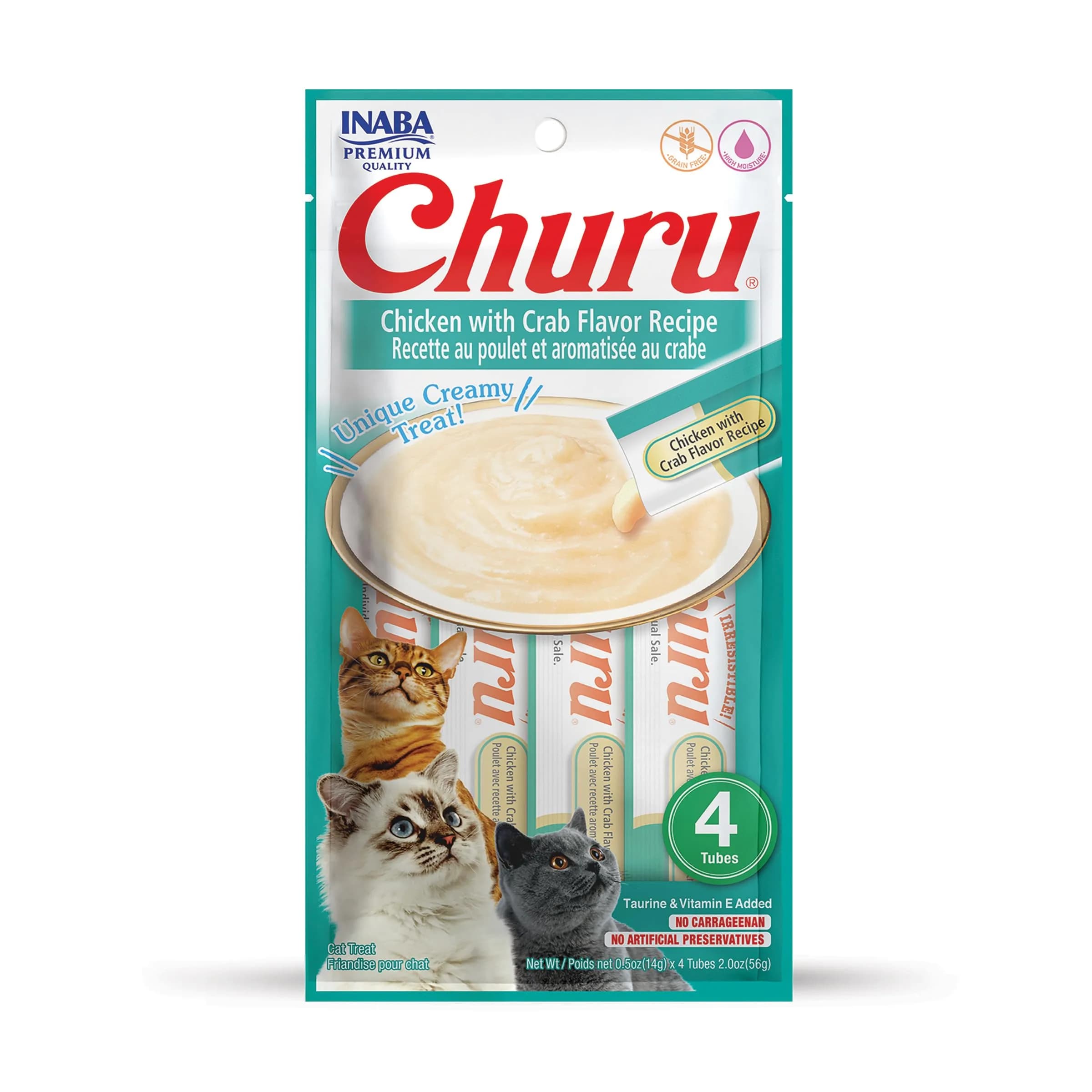 INABA Churu Cat Treats Chicken with Crab Recipe Lickable Purée, 4 Count Tubes - main product image