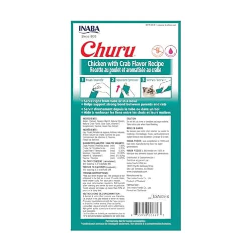 INABA Churu Cat Treats Chicken with Crab Recipe Lickable Purée, 4 Count Tubes thumbnail 2