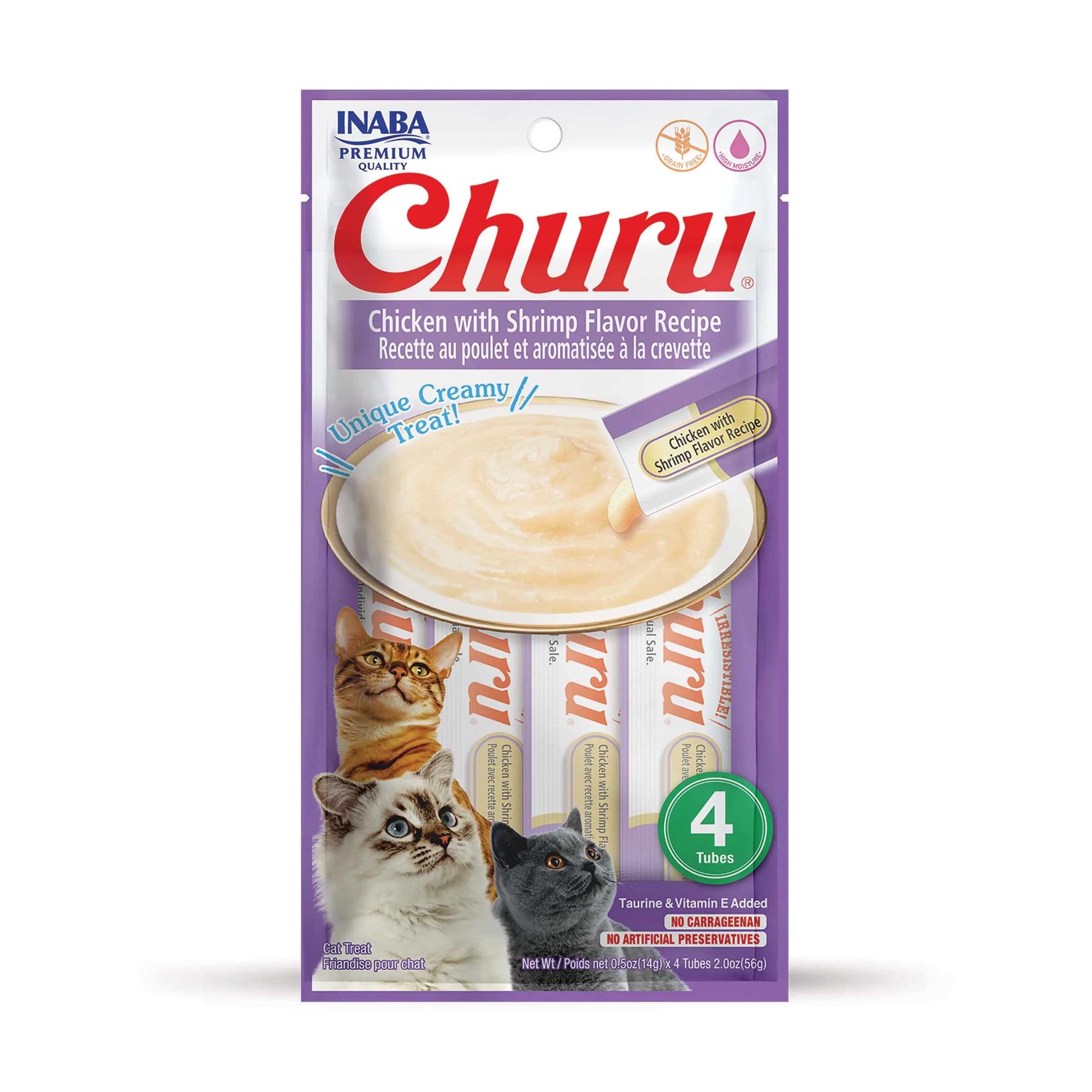 INABA Churu Chicken with Shrimp Recipe Lickable Purée Cat Treats - 4 x 0.5 oz Tubes - main product image