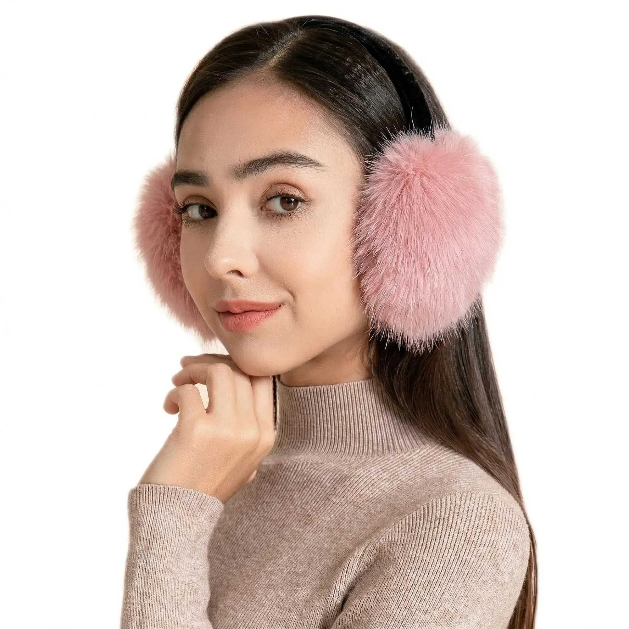 ZLYC Women Girls Winter Faux Fur Earmuffs Pink | Adjustable & Soft for Cold Weather
