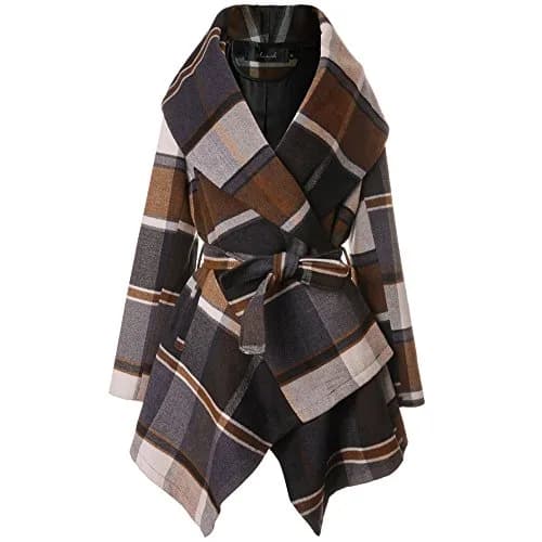 CHICWISH Wool Blend Coat X-Large | Earth Tone Check Asymmetric Hemline thumbnail 4