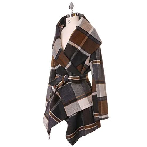CHICWISH Wool Blend Coat X-Large | Earth Tone Check Asymmetric Hemline thumbnail 6