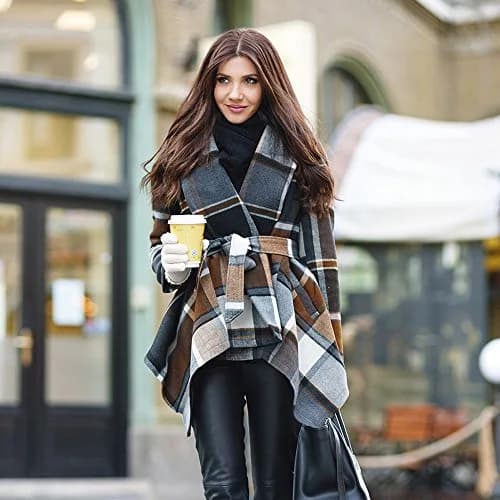 CHICWISH Wool Blend Coat X-Large | Earth Tone Check Asymmetric Hemline thumbnail 2