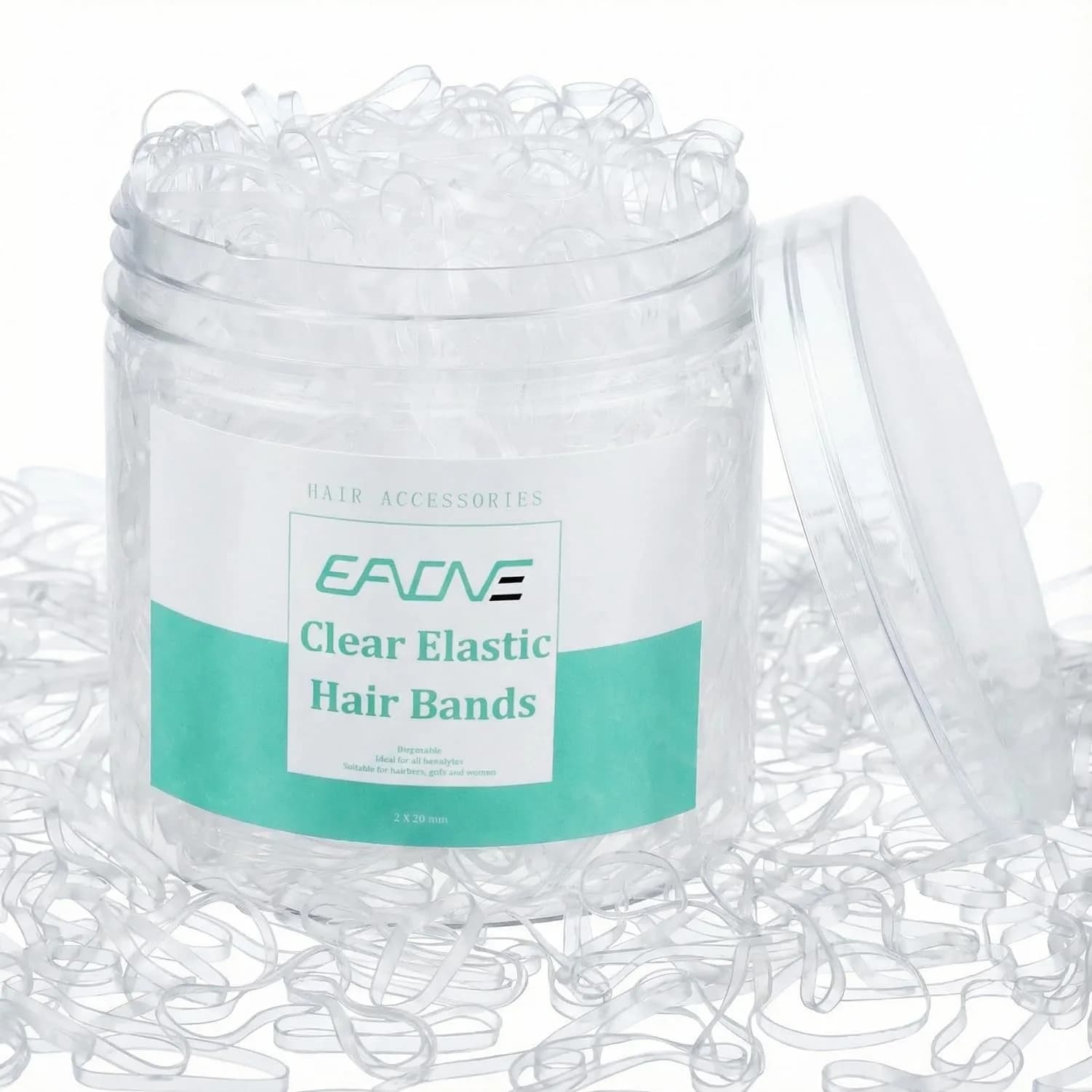 EAONE Clear Elastic Hair Rubber Bands, 1500pcs | No Damage Tiny Hair Ties for Women Girls, 20mm Diameter — 1 Clear