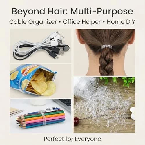 EAONE Clear Elastic Hair Rubber Bands, 1500pcs | No Damage Tiny Hair Ties for Women Girls, 20mm Diameter thumbnail 6