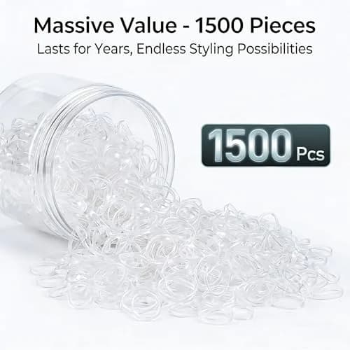 EAONE Clear Elastic Hair Rubber Bands, 1500pcs | No Damage Tiny Hair Ties for Women Girls, 20mm Diameter thumbnail 3
