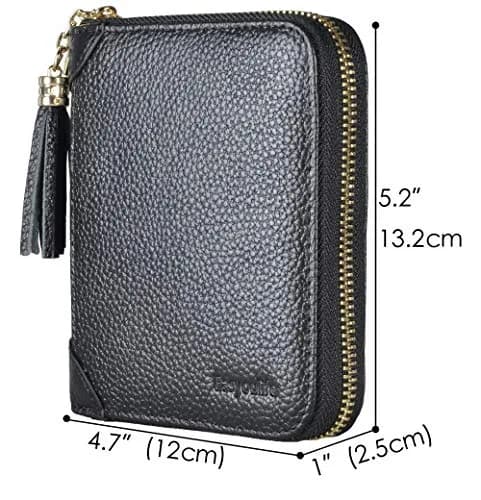 Easyoulife Womens Genuine Leather RFID Blocking Card Holder Wallet with Zipper, 40 Card Slots & 2 ID Windows | Black thumbnail 5