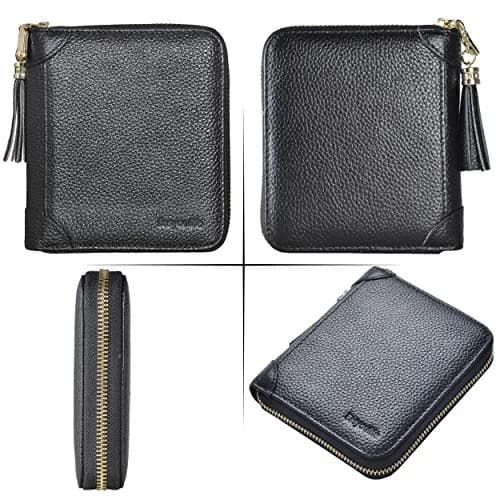Easyoulife Womens Genuine Leather RFID Blocking Card Holder Wallet with Zipper, 40 Card Slots & 2 ID Windows | Black thumbnail 6