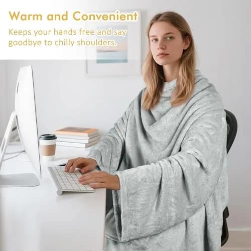 Catalonia Wearable Blanket with Sleeves & Foot Pocket for Adults | Cozy Micro Fleece, Oversize 75" x 53" thumbnail 4