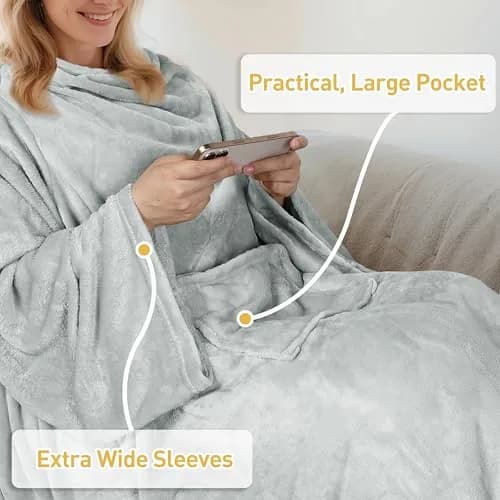 Catalonia Wearable Blanket with Sleeves & Foot Pocket for Adults | Cozy Micro Fleece, Oversize 75" x 53" thumbnail 5