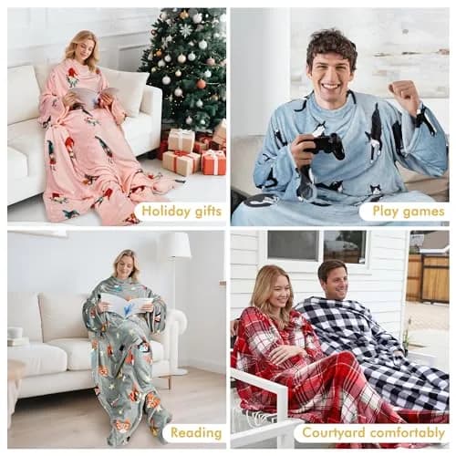Catalonia Wearable Blanket with Sleeves & Foot Pocket for Adults | Cozy Micro Fleece, Oversize 75" x 53" thumbnail 7