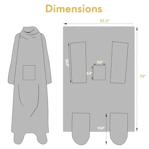 Catalonia Wearable Blanket with Sleeves & Foot Pocket for Adults | Cozy Micro Fleece, Oversize 75" x 53" thumbnail 8