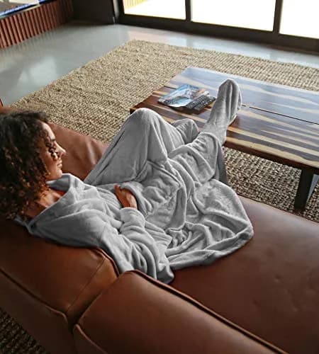 Catalonia Wearable Blanket with Sleeves & Foot Pocket for Adults | Cozy Micro Fleece, Oversize 75" x 53" thumbnail 2