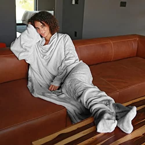 Catalonia Wearable Blanket with Sleeves & Foot Pocket for Adults | Cozy Micro Fleece, Oversize 75" x 53" thumbnail 3