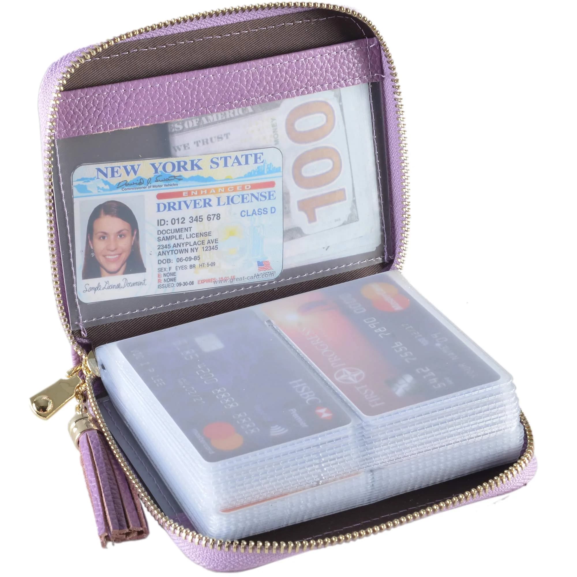 Easyoulife Womens Genuine Leather RFID Blocking Card Holder Wallet | 40 Card Slots — Light Purple