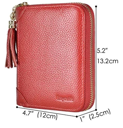 Easyoulife Womens Genuine Leather RFID Blocking Card Holder Wallet with Zipper, 40 Card Slots & 2 ID Windows | Red thumbnail 5