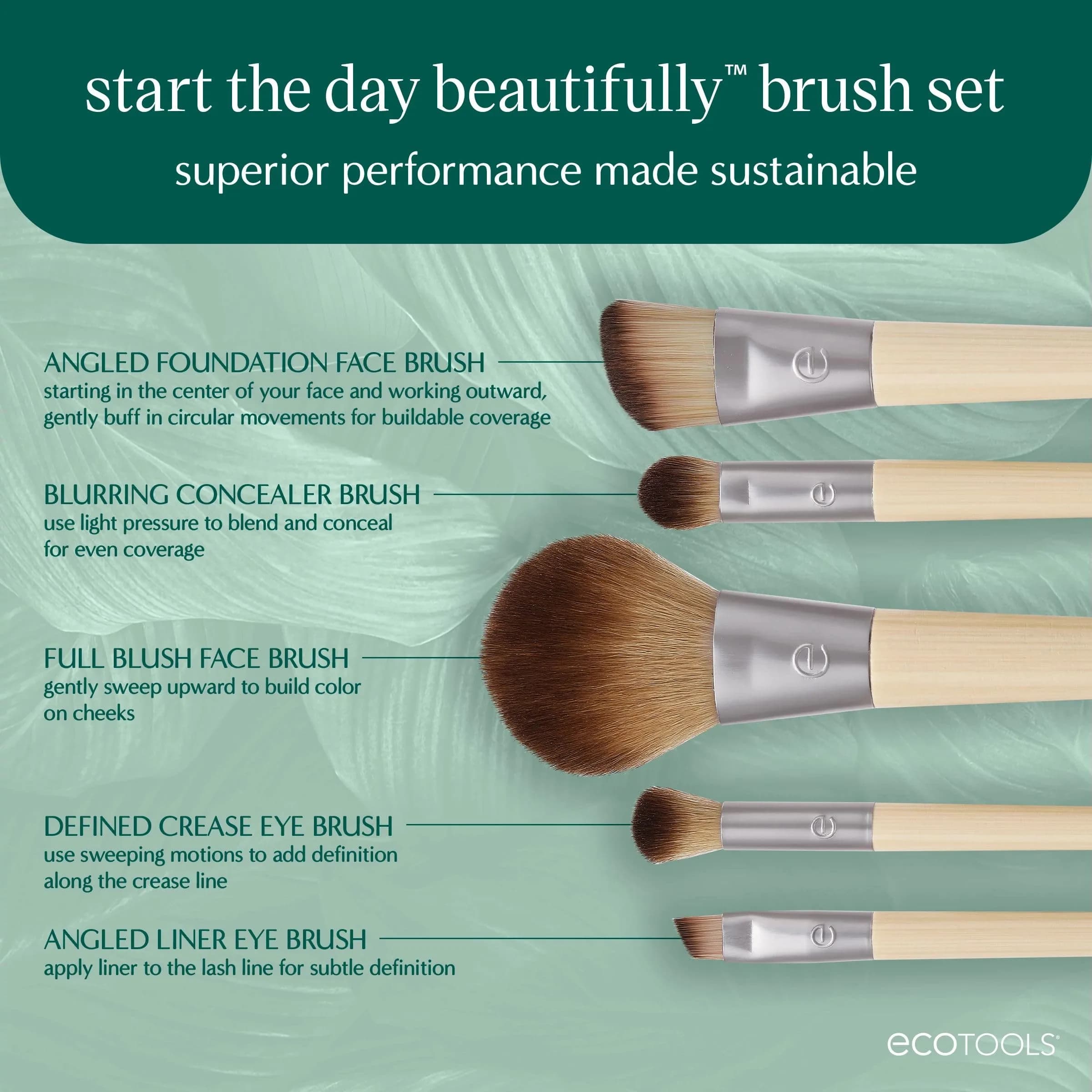 EcoTools 6 Piece Start the Day Beautifully Makeup Brush Set | Vegan & Cruelty-Free with Bamboo Handles - view 2