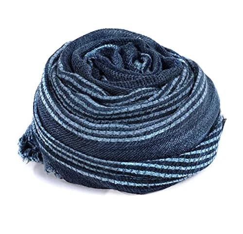 GERINLY Cotton-Linen Scarves Mens Stripe Crinkle Long Scarf Blue | Reversible & Light for All Seasons thumbnail 5