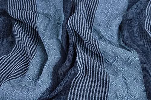 GERINLY Cotton-Linen Scarves Mens Stripe Crinkle Long Scarf Blue | Reversible & Light for All Seasons thumbnail 6