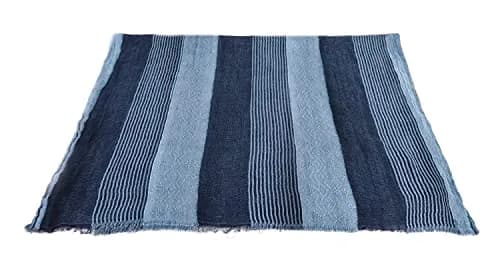 GERINLY Cotton-Linen Scarves Mens Stripe Crinkle Long Scarf Blue | Reversible & Light for All Seasons thumbnail 7