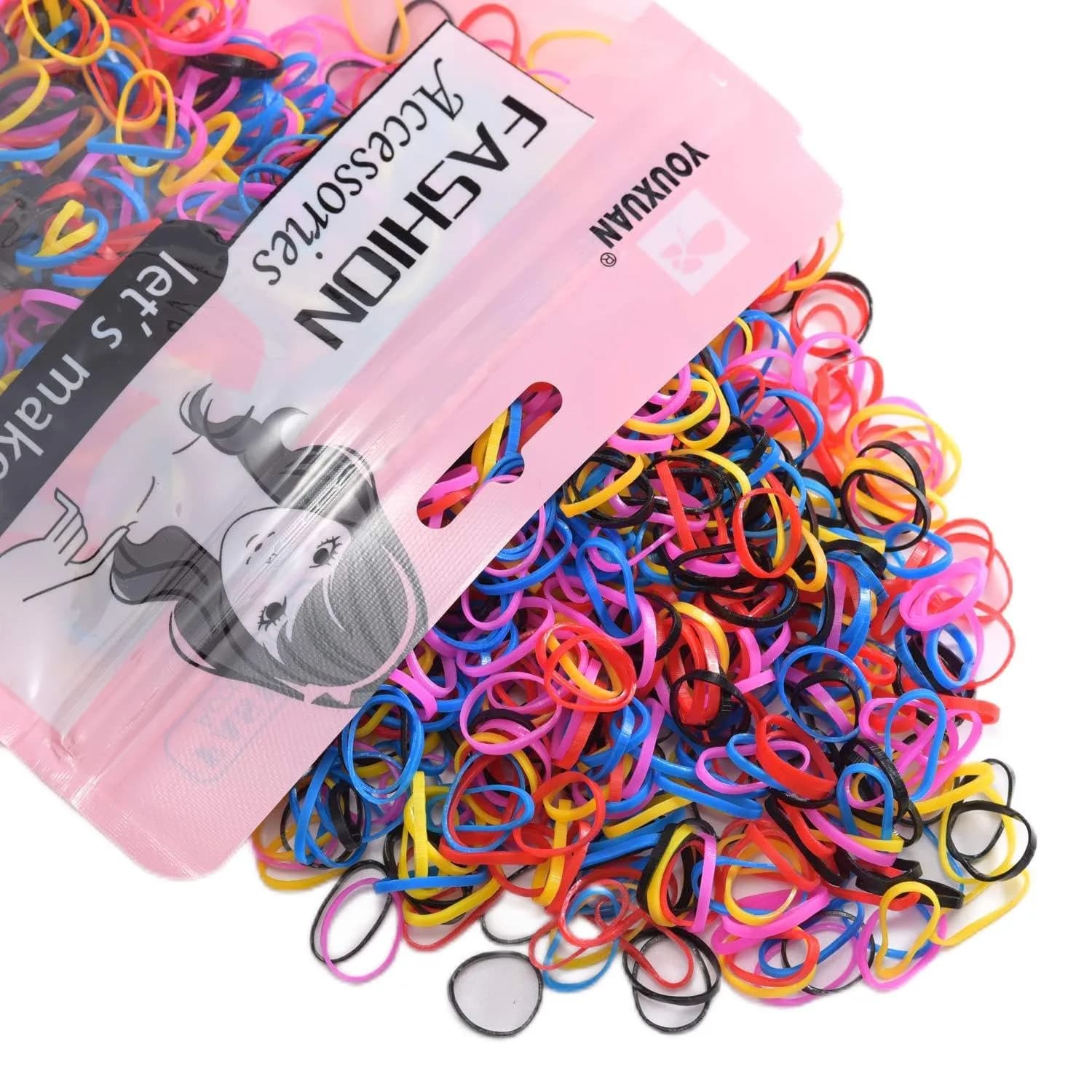 Youxuan Kids Elastics No Damage Colored Hair Bands 1000 Pack Small Size | Bright, Strong & Gentle (70-120 chars)