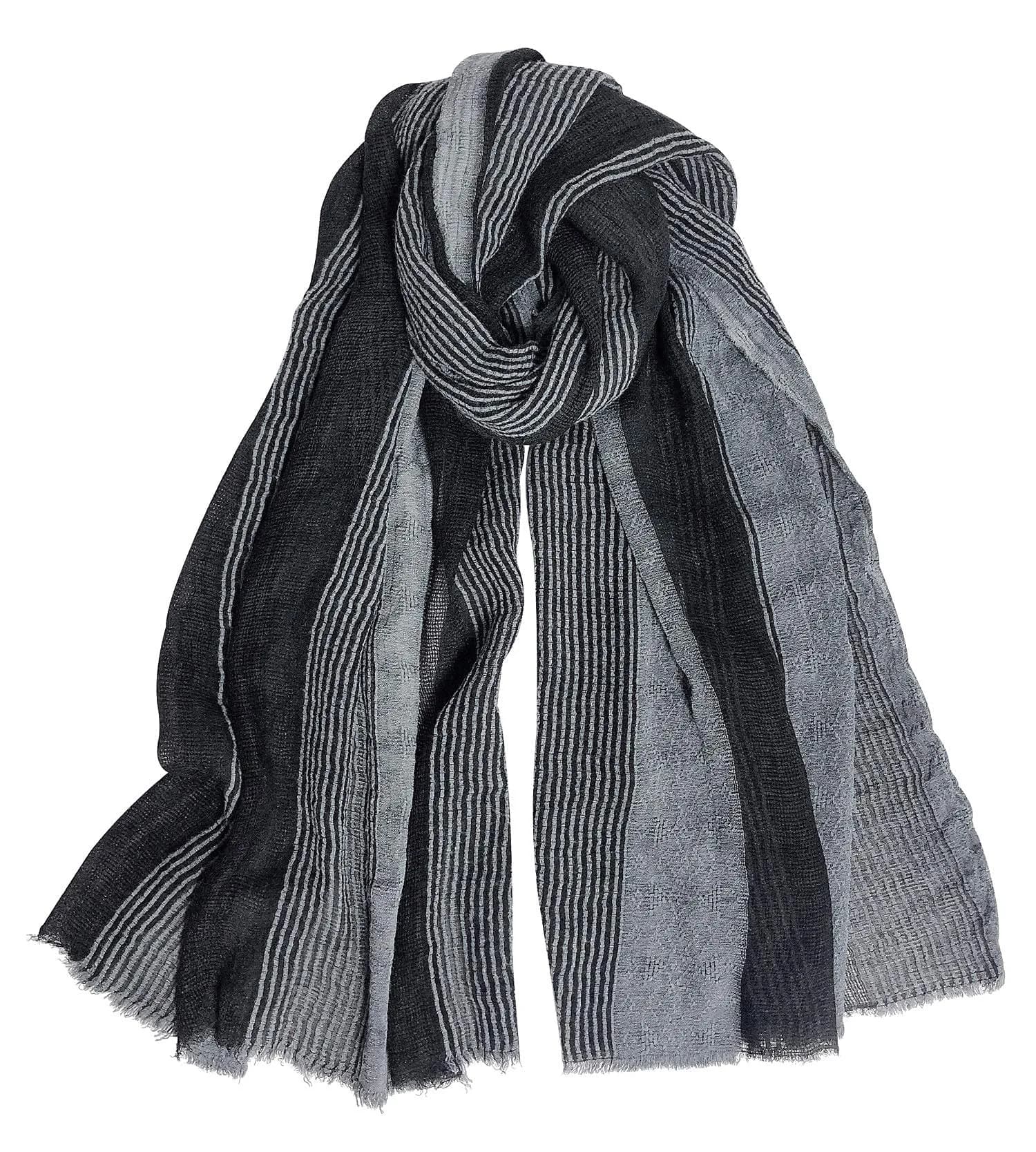 GERINLY Cotton-Linen Men Scarves Stripe Crinkle 75cm x 180cm | Reversible Summer Wrap for Travel & Casual Wear