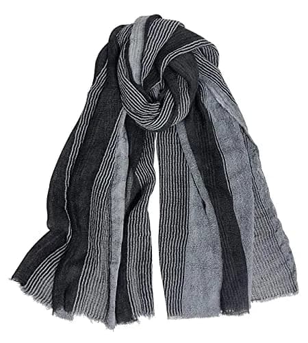 GERINLY Cotton-Linen Men Scarves Stripe Crinkle 75cm x 180cm | Reversible Summer Wrap for Travel & Casual Wear thumbnail 1